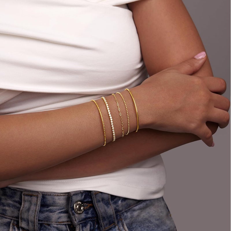 Poxtex Gold Bracelets Set for Women Stack, Dainty Thick Bracelets Stack for Women Trendy, Simple Thin Gold Plated Cuff Stackable Bracelets With Beaded Cuban Paperclip Snake Rope Bangle Hand Chain Jewelry Gifts for Women Non Tainish - Image 5